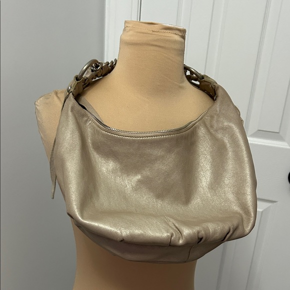 b. makowsky Handbags - B. Makowsky Taupe Metallic Leather Hobo Bag